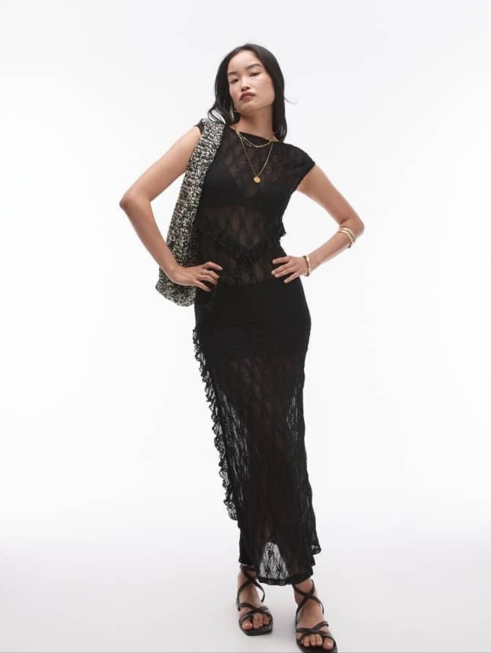 Topshop Black Sheer Lace Maxi Dress
